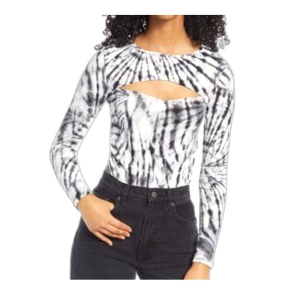 Good Luck Gem Multicolor Tie Dye Cut Out Long Sleeve Crop top